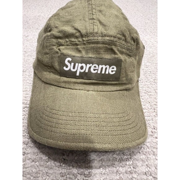 Authentic Rare Supreme Cap Olive Green (OS) Linen 5 Panel Hat camp only one eBay - Picture 2 of 8